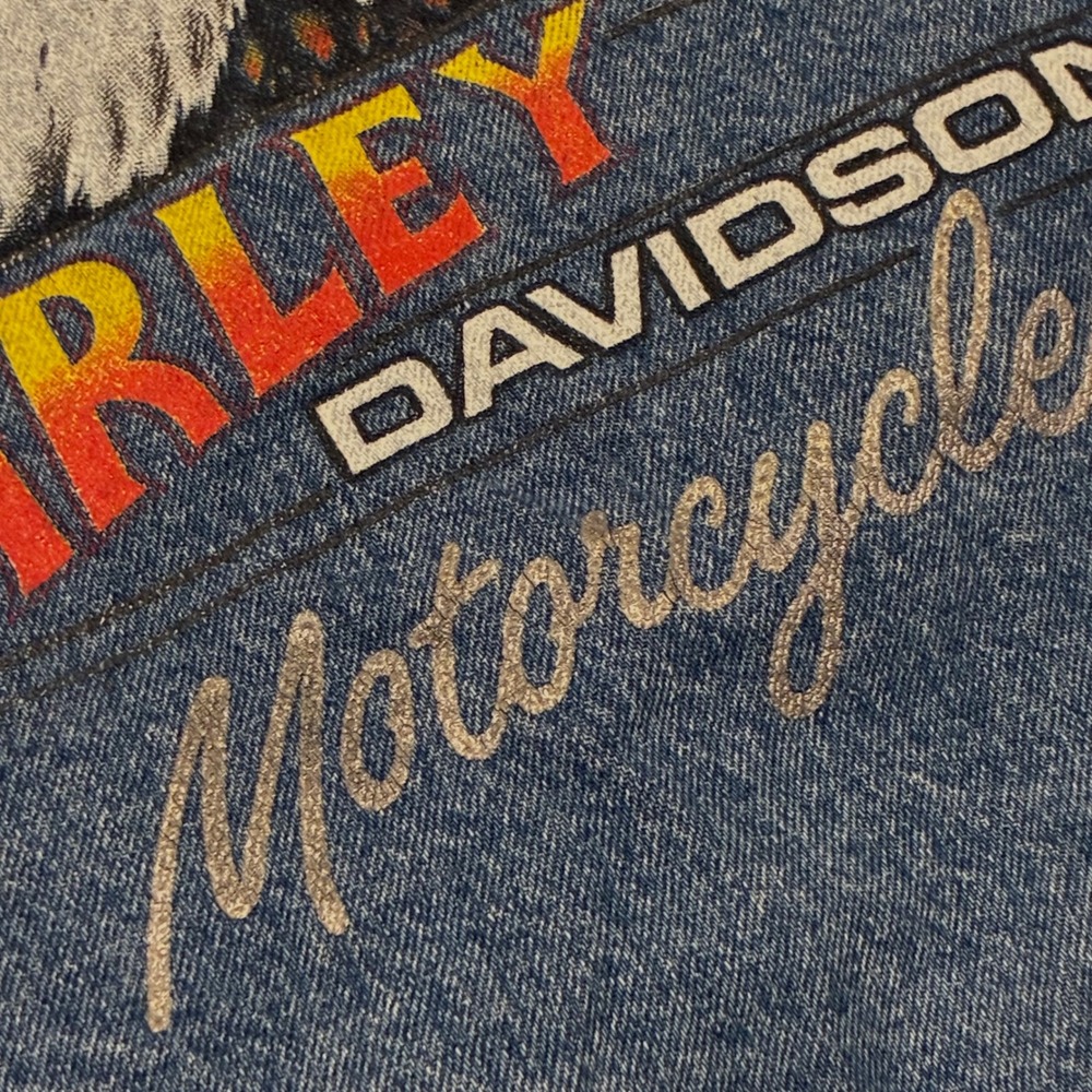 Harley-Davidson Blue Denim Jacket with Eagle & American Flag Graphic - Picture 4 of 10